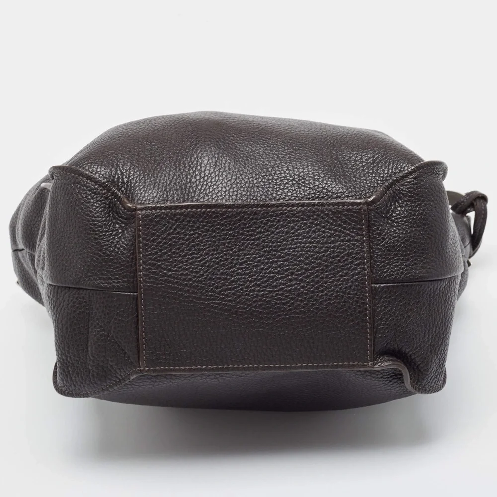 Furla Dark Brown Grained Leather Ring Handle Hobo